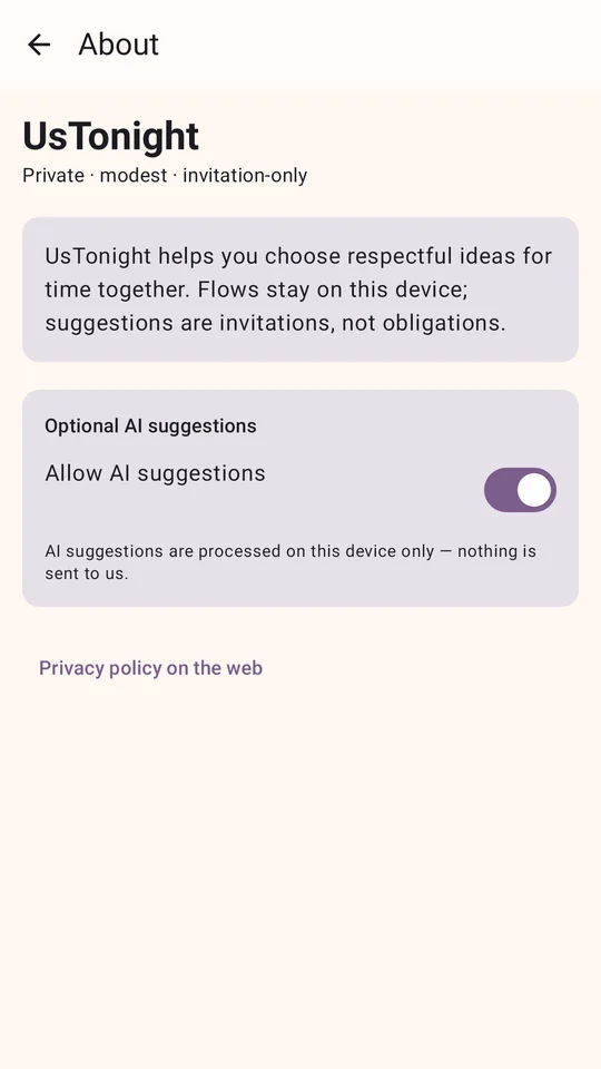 About screen with the on-device AI switch