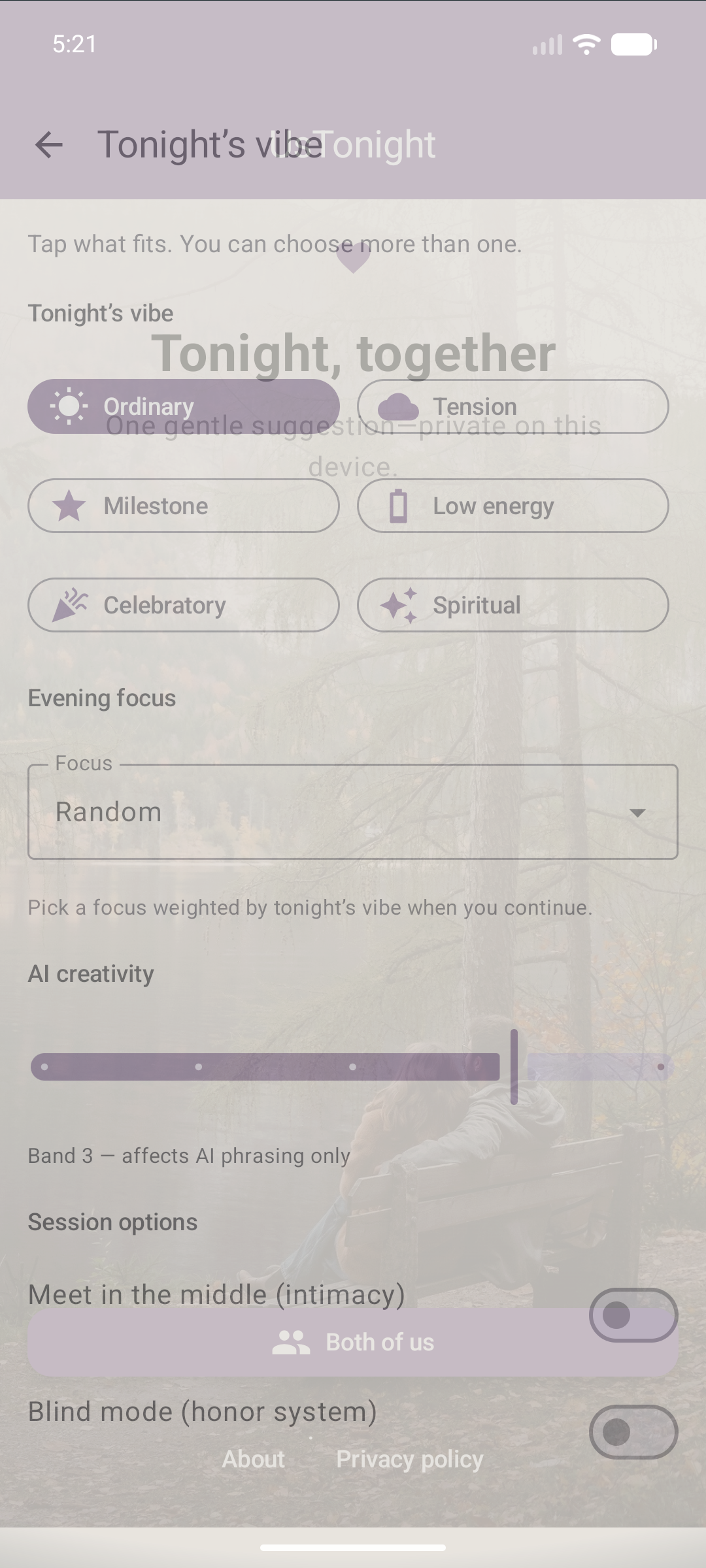 Tonight’s vibe screen with chips and evening focus