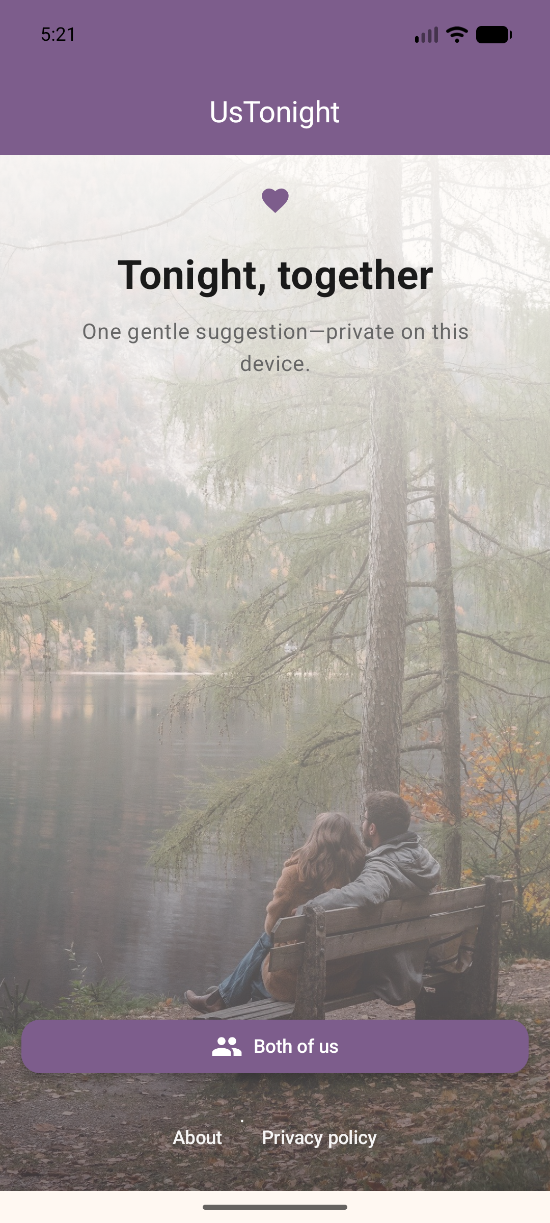 Home screen with Tonight together headline and main button